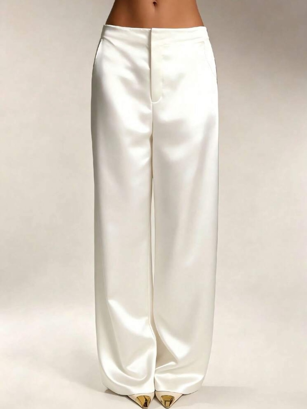 Women's Satin Solid Color Pocket Zipper Long Pants,